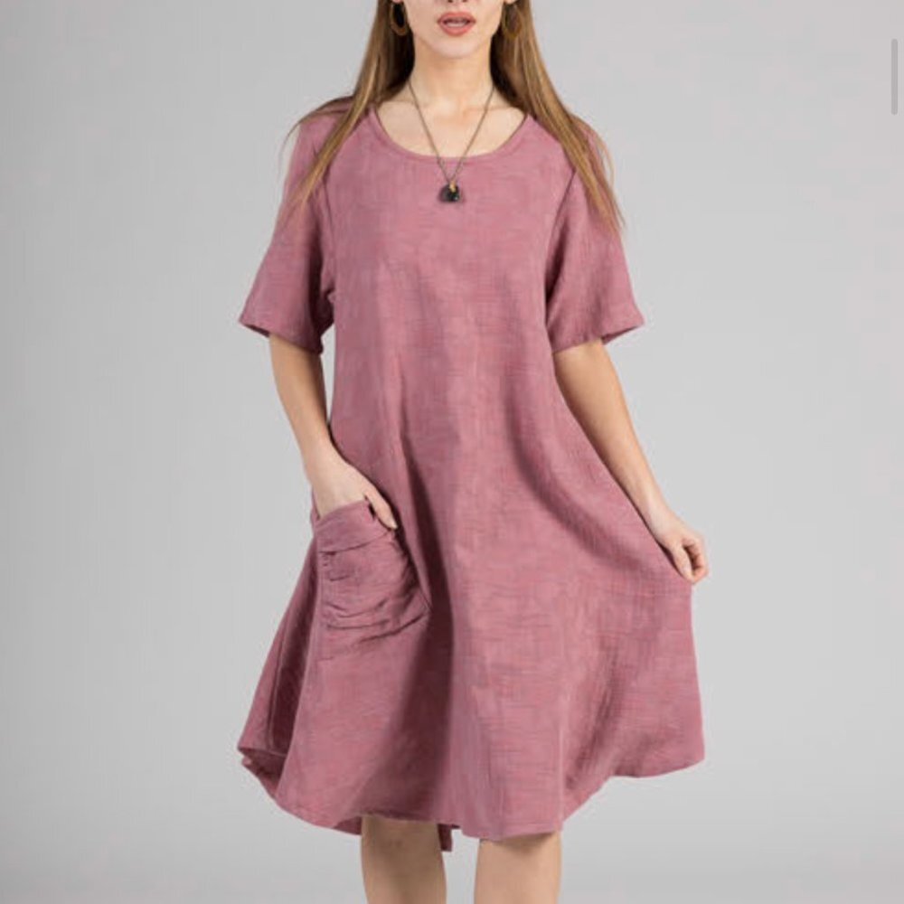 NWT Windhorse Mantra Dress w/Pocket Tunic 100% Cotton Lightweight Rose L/ XL